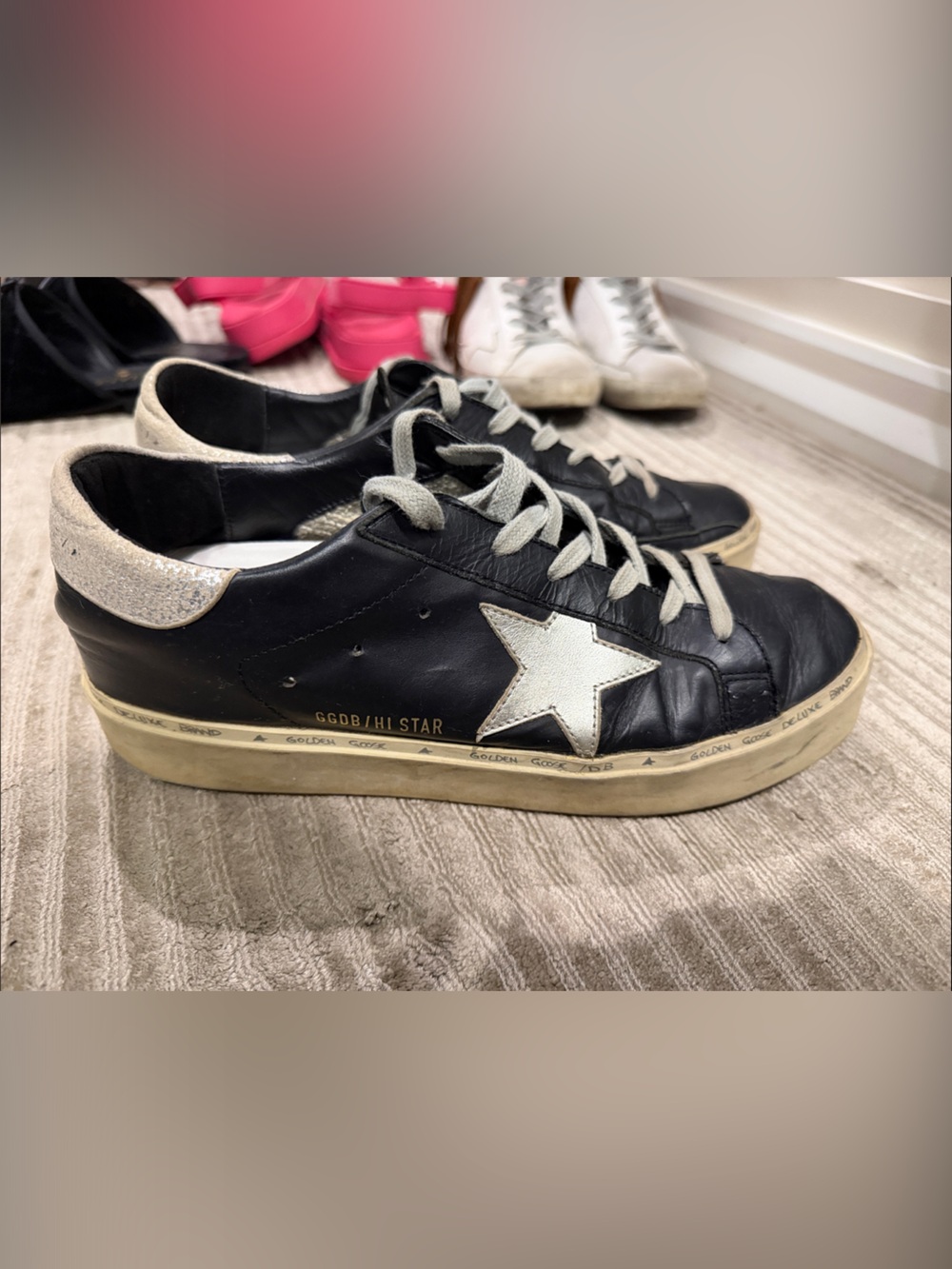 Golden Goose Women’s Super Star Low Top Black Leather with Metallic Silver Star